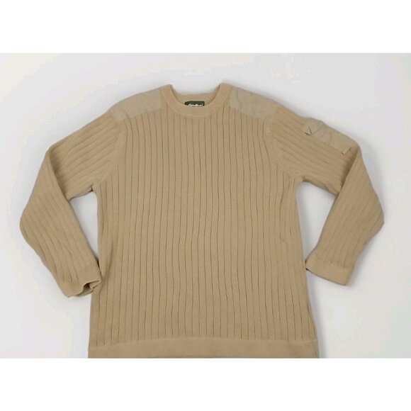 Eddie Bauer Sweater Mens L Legend Field Military Khaki Tan Ribbed 100% Cotton - Picture 1 of 7